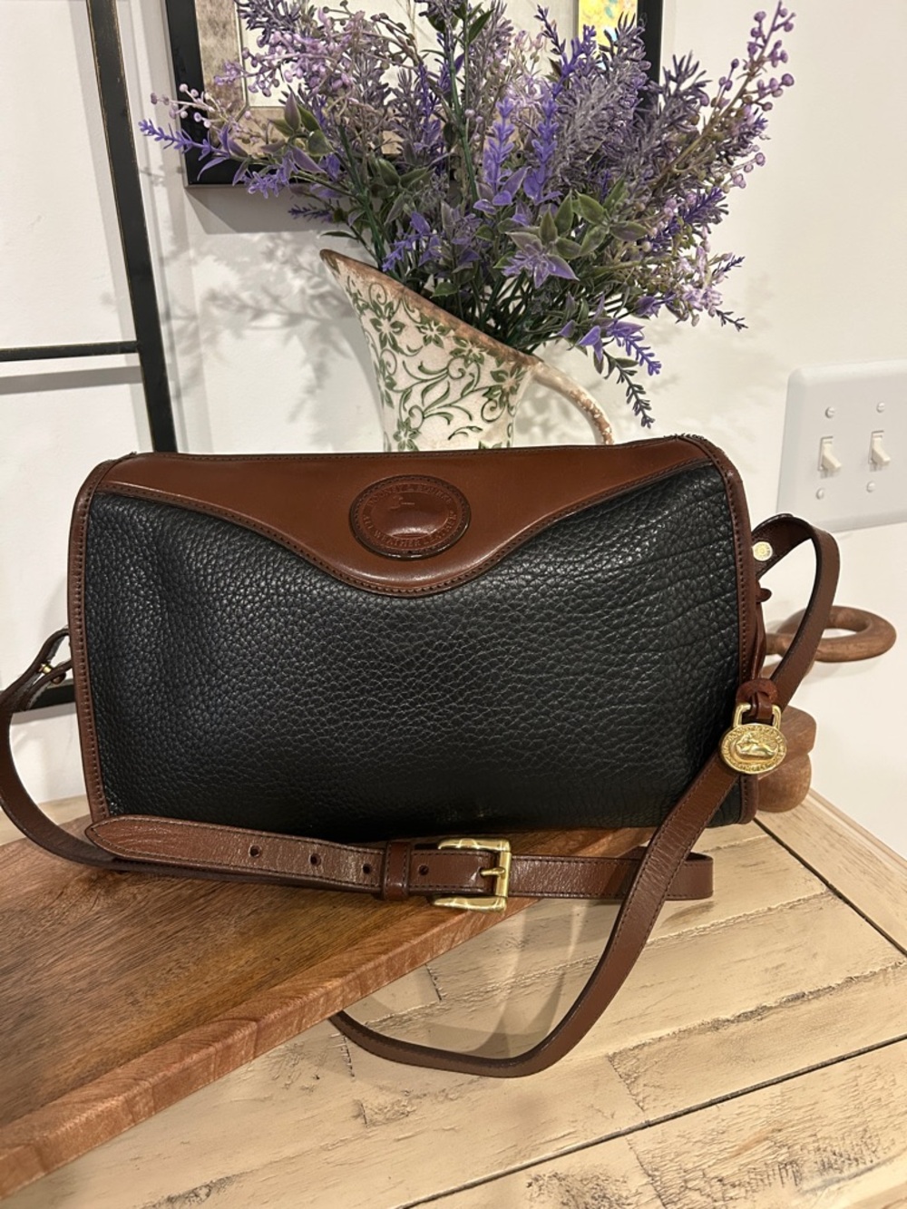 Dooney & Bourke Black and Brown Pebble Leather Crossbody